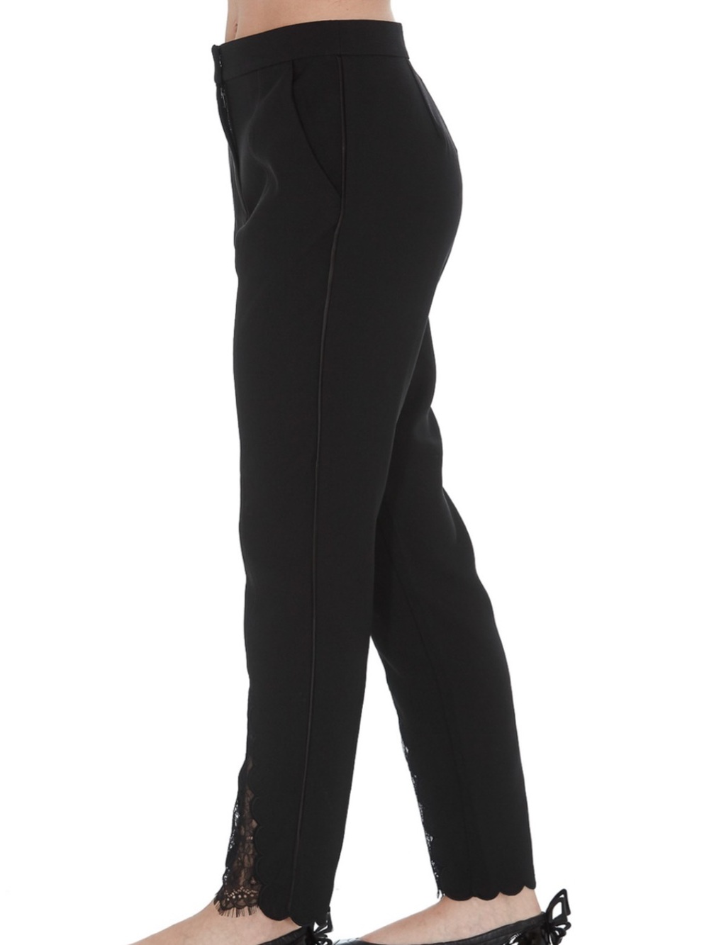 SELF-PORTRAIT Black Tech Cady and Lace Trousers Size US 4